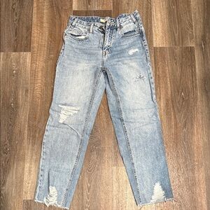 Rock & Roll Cowgirl Light Blue Distressed Straight Leg Jeans